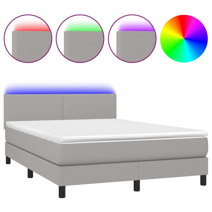 Boxspring Met Matras En Led Stof Lichtgrijs 140 x 200 cm Effen ontwerp