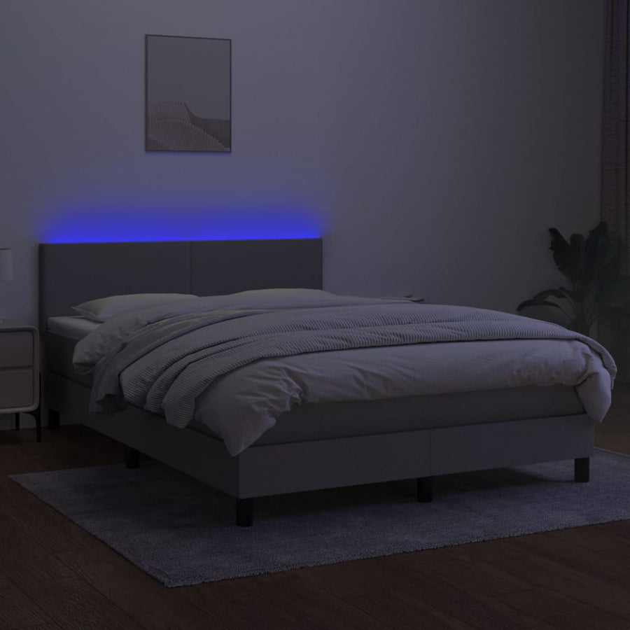 Boxspring Met Matras En Led Stof Lichtgrijs 140 x 200 cm Effen ontwerp