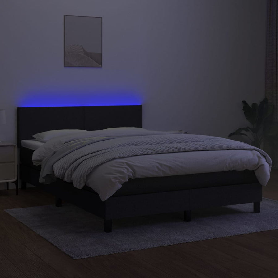 Boxspring Met Matras En Led Stof Zwart 140 x 200 cm Effen ontwerp