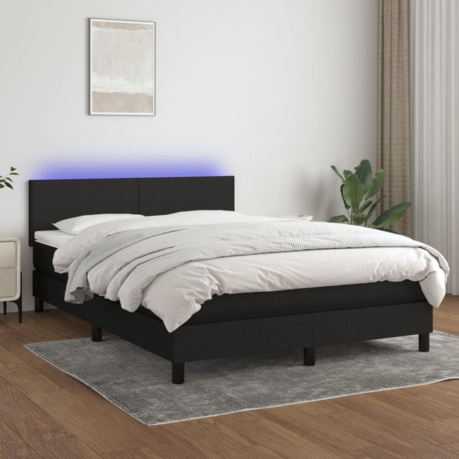 Boxspring Met Matras En Led Stof Zwart 140 x 200 cm Effen ontwerp