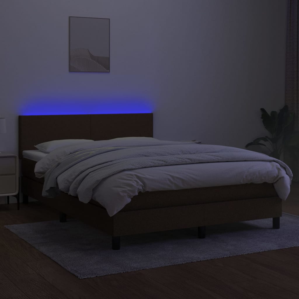 Boxspring Met Matras En Led Stof Donkerbruin 140X200 Cm
