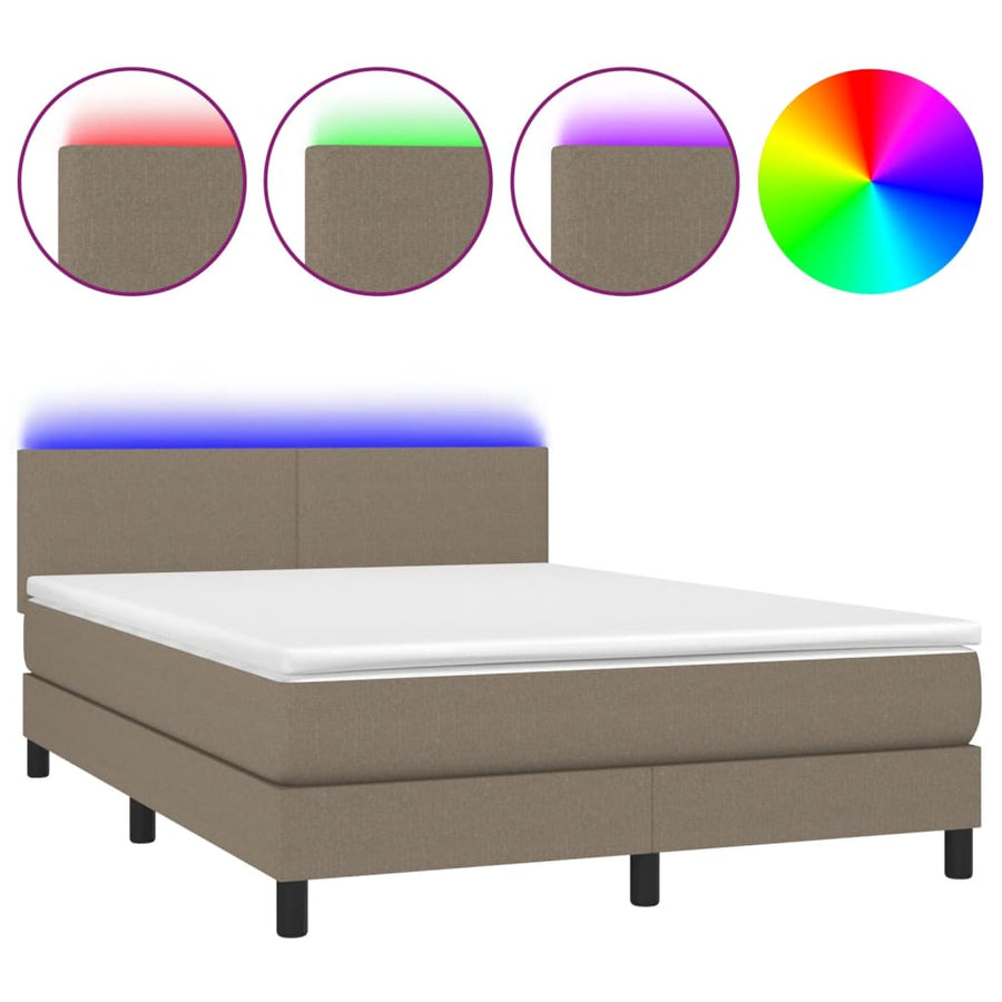 Boxspring met matras en LED stof taupe 140x200 cm 140 x 200 cm Taupe