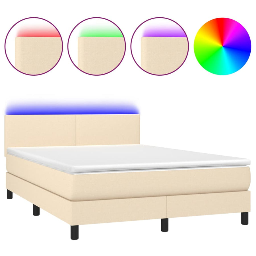 Boxspring met matras en LED stof crèmekleurig 140x200 cm 140 x 200 cm Crème