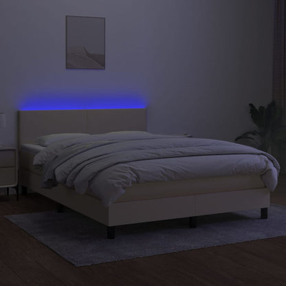 Boxspring met matras en LED stof crèmekleurig 140x200 cm 140 x 200 cm Crème