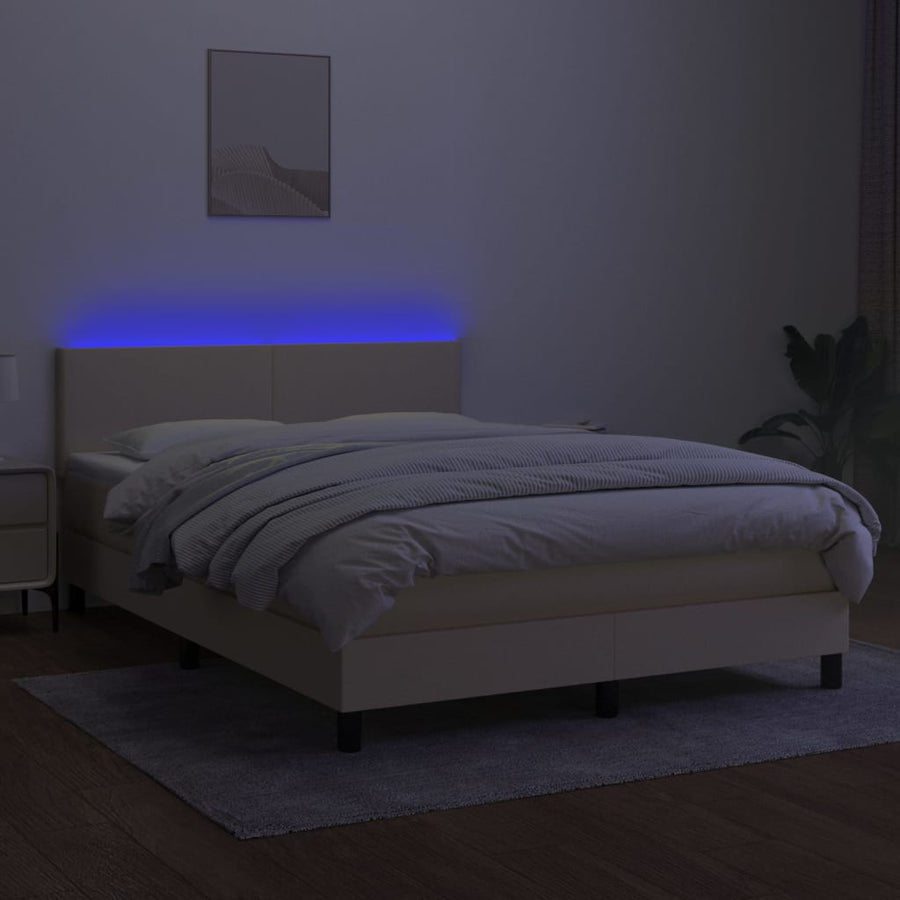Boxspring met matras en LED stof crèmekleurig 140x200 cm 140 x 200 cm Crème