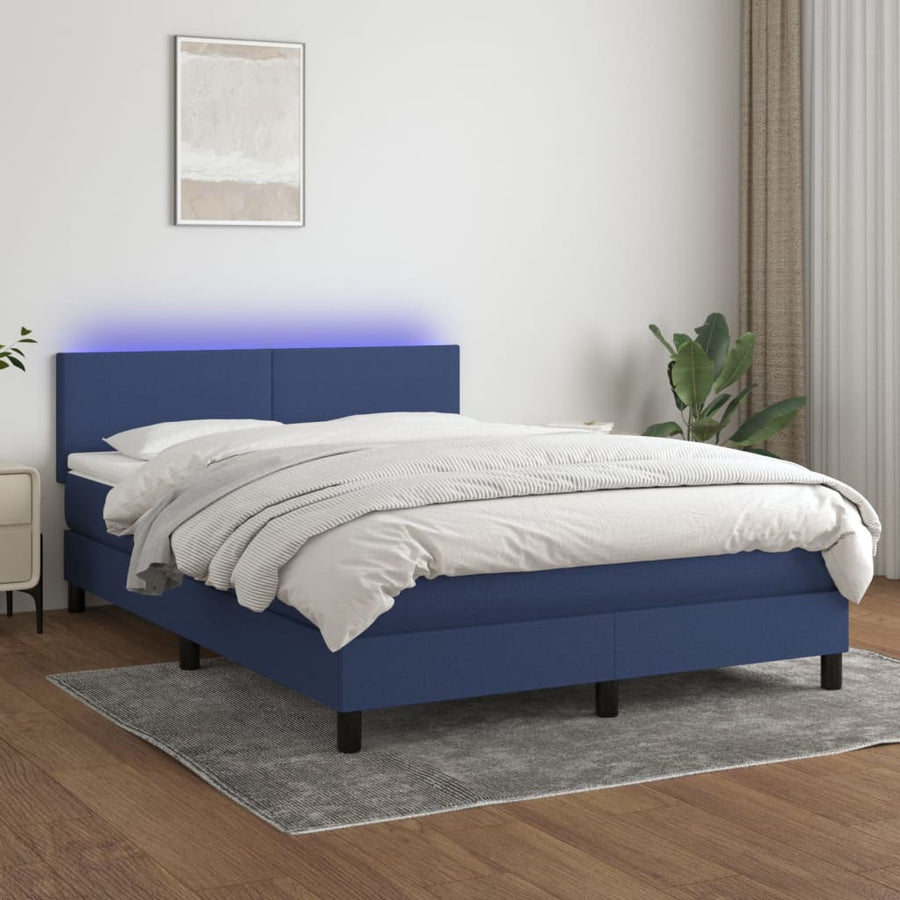 Boxspring Met Matras En Led Stof Blauw 140 x 200 cm Effen ontwerp