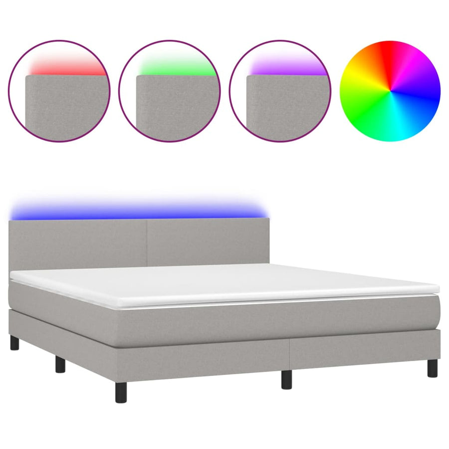 Boxspring Met Matras En Led Stof Lichtgrijs 160 x 200 cm Effen ontwerp