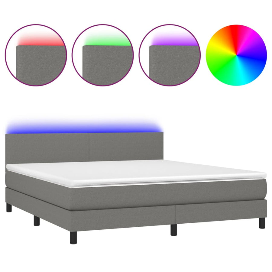 Boxspring Met Matras En Led Stof Donkergrijs 160 x 200 cm Effen ontwerp