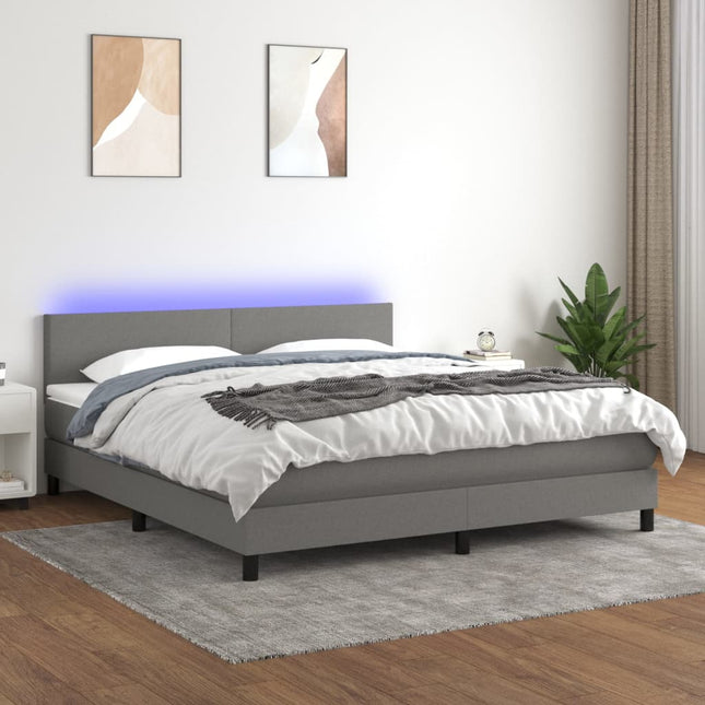 Boxspring Met Matras En Led Stof Donkergrijs 160 x 200 cm Effen ontwerp