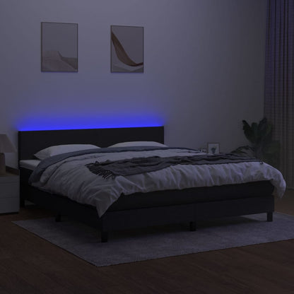 Boxspring Met Matras En Led Stof Zwart 160 x 200 cm Effen ontwerp