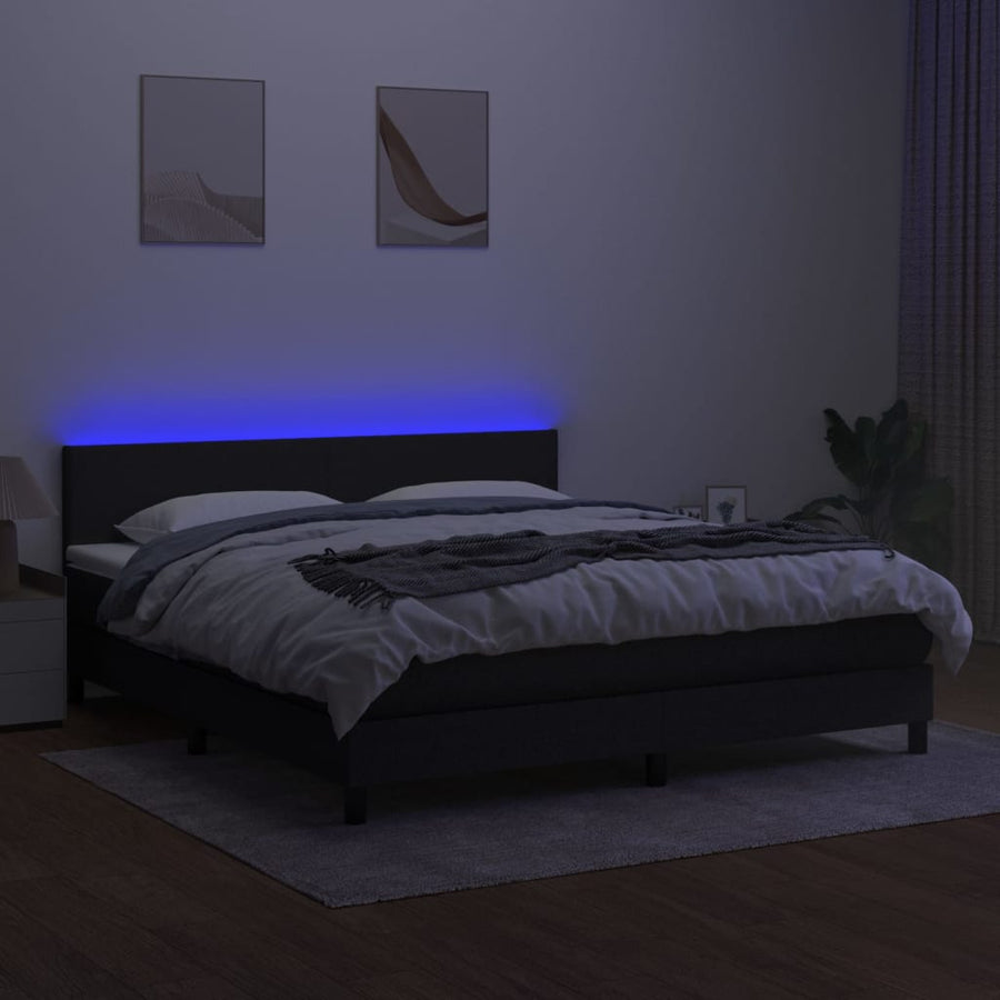 Boxspring Met Matras En Led Stof Zwart 160 x 200 cm Effen ontwerp