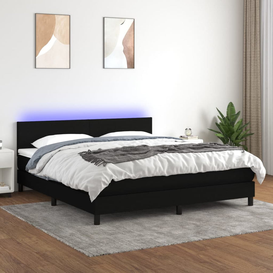 Boxspring Met Matras En Led Stof Zwart 160 x 200 cm Effen ontwerp