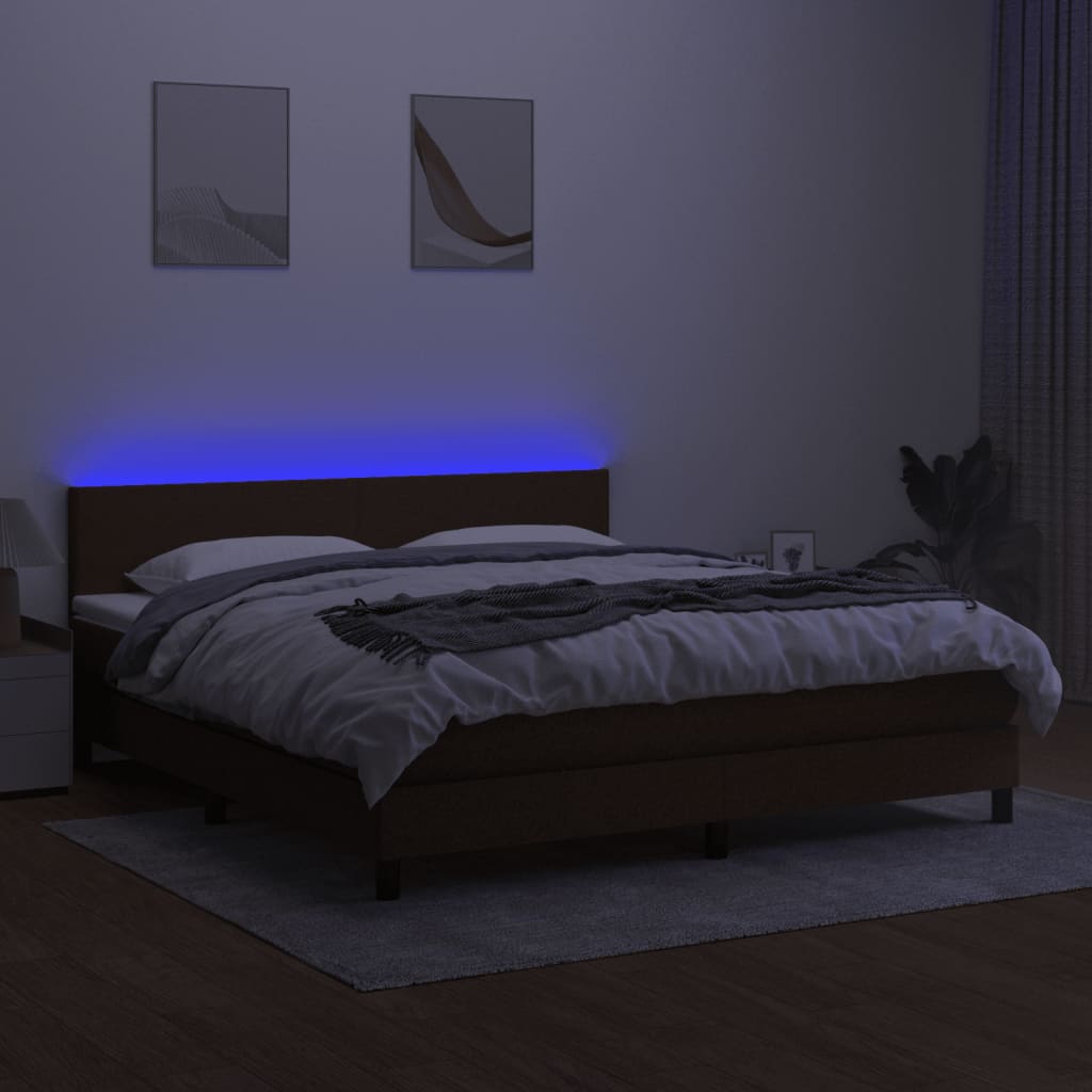 Boxspring Met Matras En Led Stof Donkerbruin 160 x 200 cm Effen ontwerp