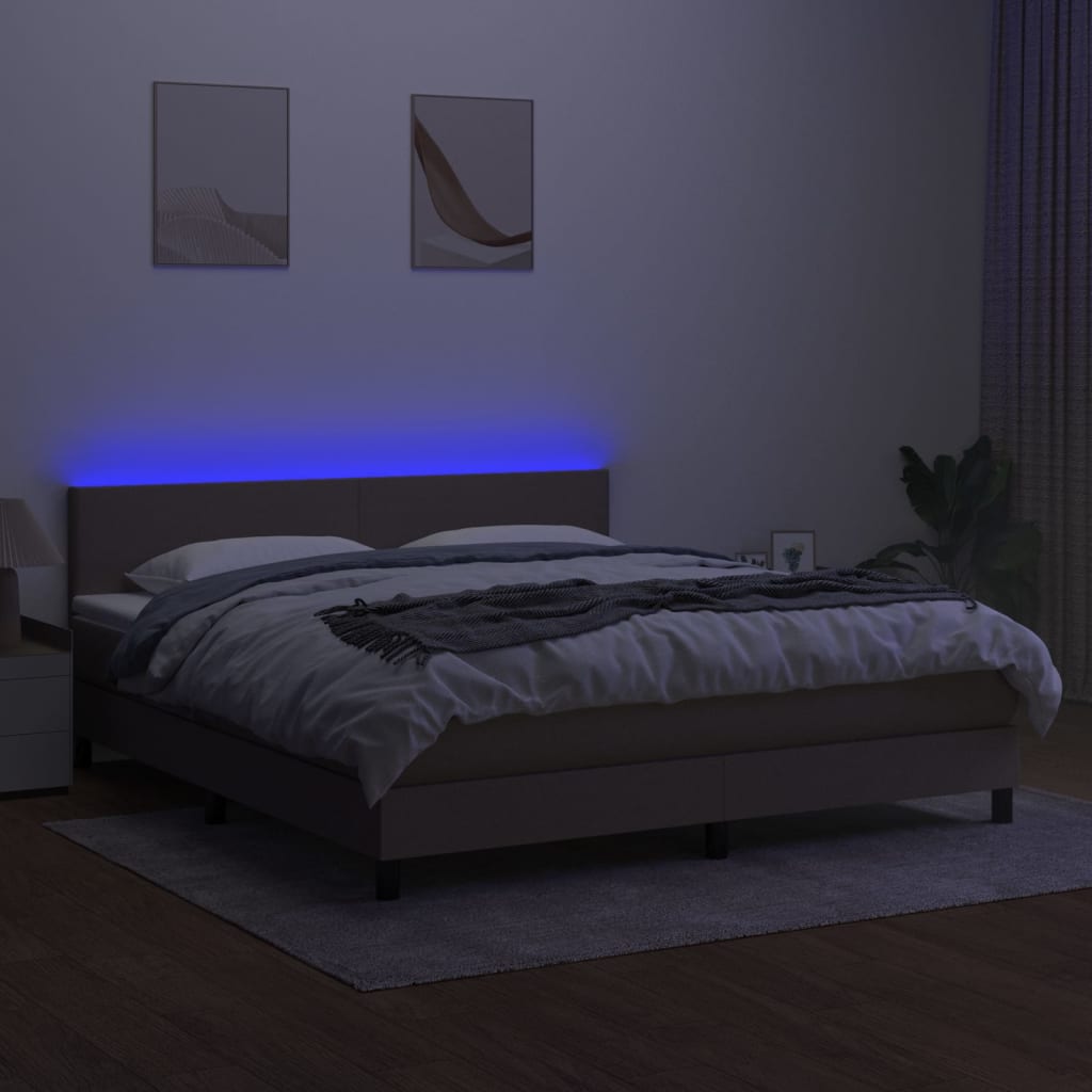 Boxspring met matras en LED stof taupe 160x200 cm 160 x 200 cm Taupe