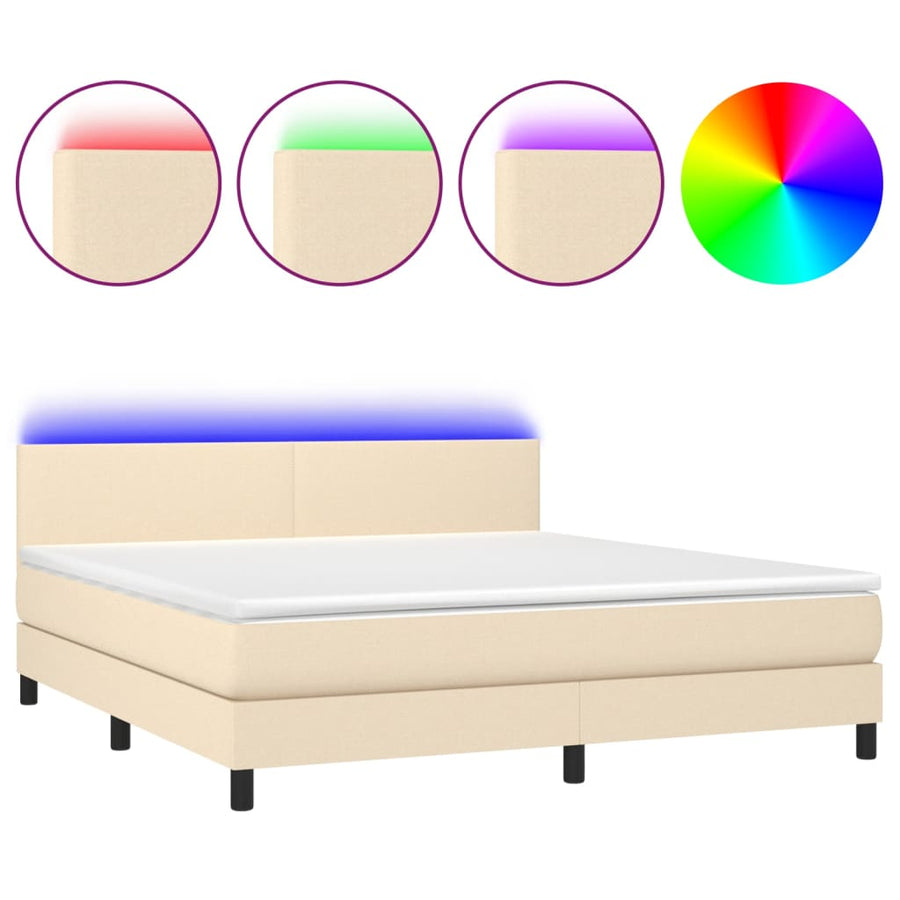 Boxspring Met Matras En Led Stof Kleurig Crème 160 x 200 cm Effen ontwerp