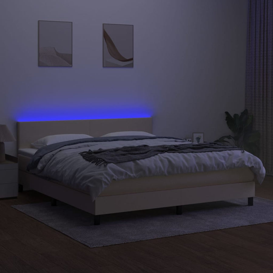 Boxspring Met Matras En Led Stof Kleurig Crème 160 x 200 cm Effen ontwerp