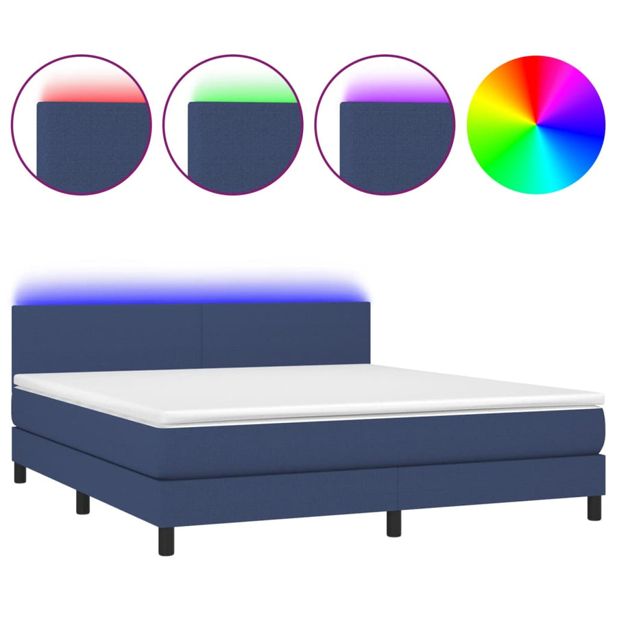 Boxspring Met Matras En Led Stof Blauw 160X200 Cm Blauw 160 x 200 cm Effen ontwerp