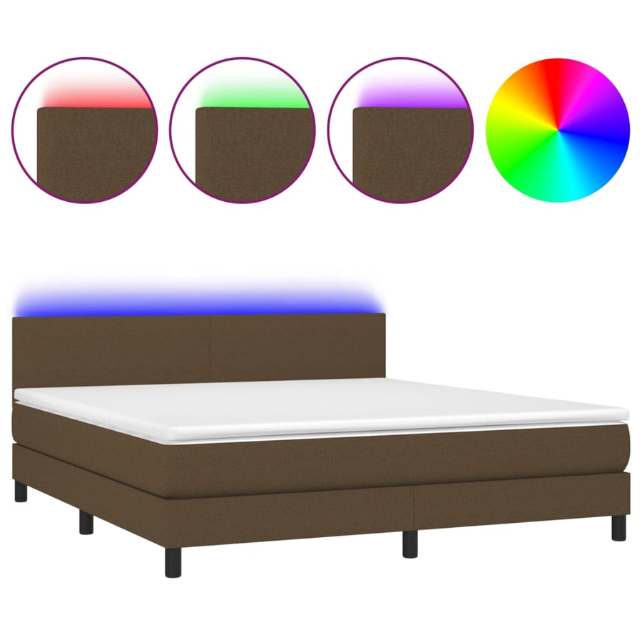 Boxspring Met Matras En Led Stof 180 x 200 cm Donkerbruin