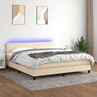 Boxspring Met Matras En Led Stof Crèmekleurig 180X200 Cm 180 x 200 cm Effen ontwerp