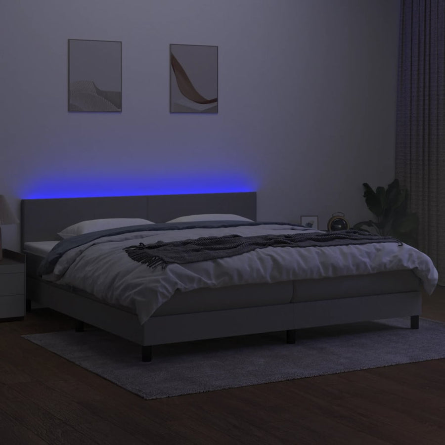Boxspring Met Matras En Led Stof Lichtgrijs 200 x 200 cm Effen ontwerp
