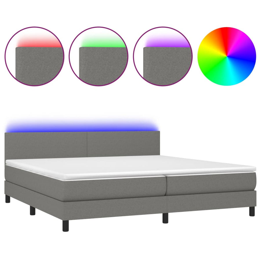 Boxspring Met Matras En Led Stof Donkergrijs 200 x 200 cm Effen ontwerp