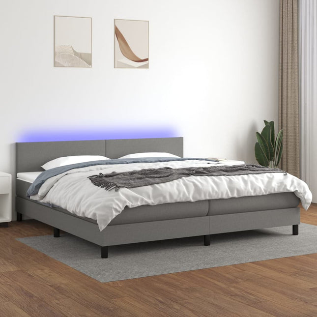 Boxspring Met Matras En Led Stof Donkergrijs 200 x 200 cm Effen ontwerp