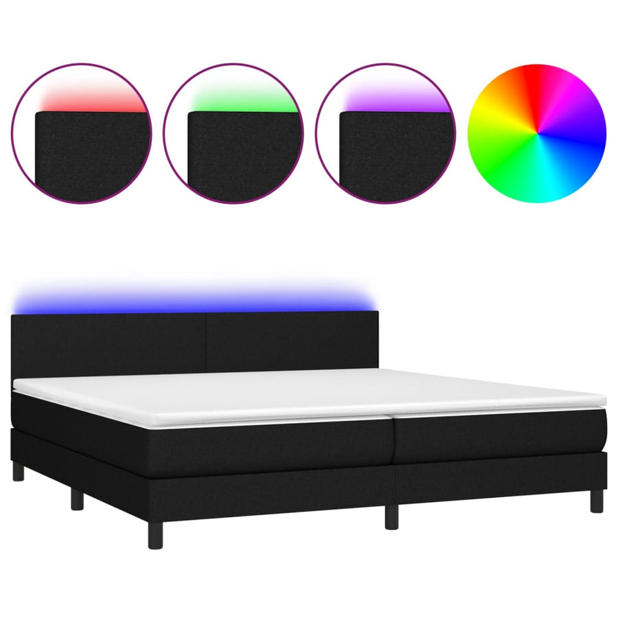 Boxspring Met Matras En Led Stof Zwart 200 x 200 cm Effen ontwerp