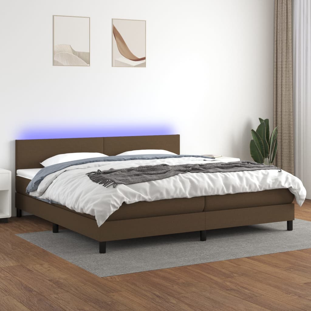 Boxspring Met Matras En Led Stof Donkerbruin 200 x 200 cm Effen ontwerp