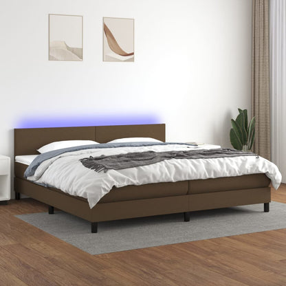 Boxspring Met Matras En Led Stof Donkerbruin 200 x 200 cm Effen ontwerp