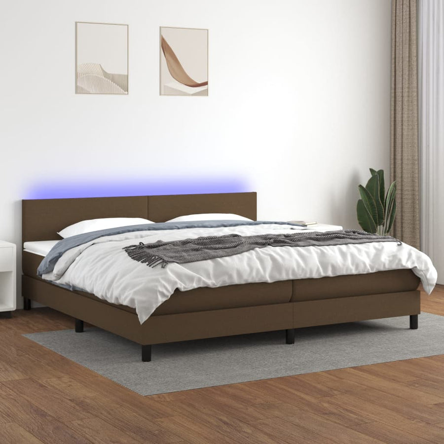 Boxspring Met Matras En Led Stof Donkerbruin 200 x 200 cm Effen ontwerp