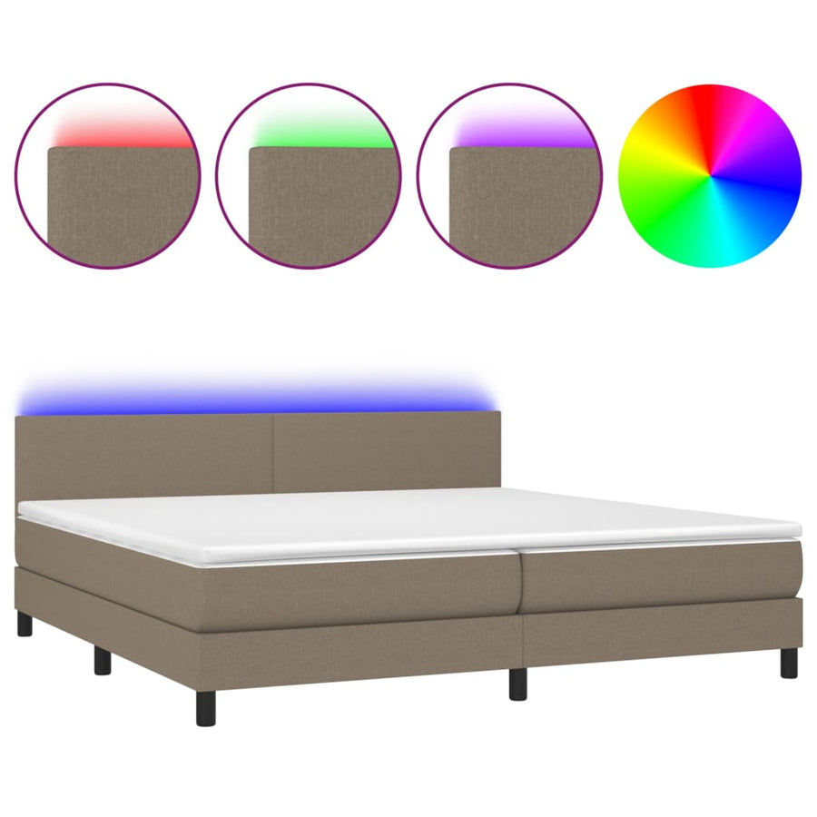 Boxspring Met Matras En Led Stof Taupe 200 x 200 cm Effen ontwerp