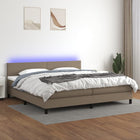 Box spring with mattress and LED fabric taupe 200x200 cm