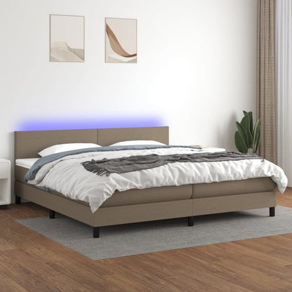 Boxspring Met Matras En Led Stof Taupe 200 x 200 cm Effen ontwerp