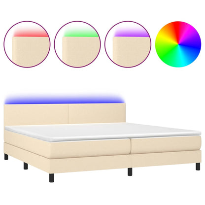 Boxspring met matras en LED stof crèmekleurig 200x200 cm 200 x 200 cm Effen ontwerp