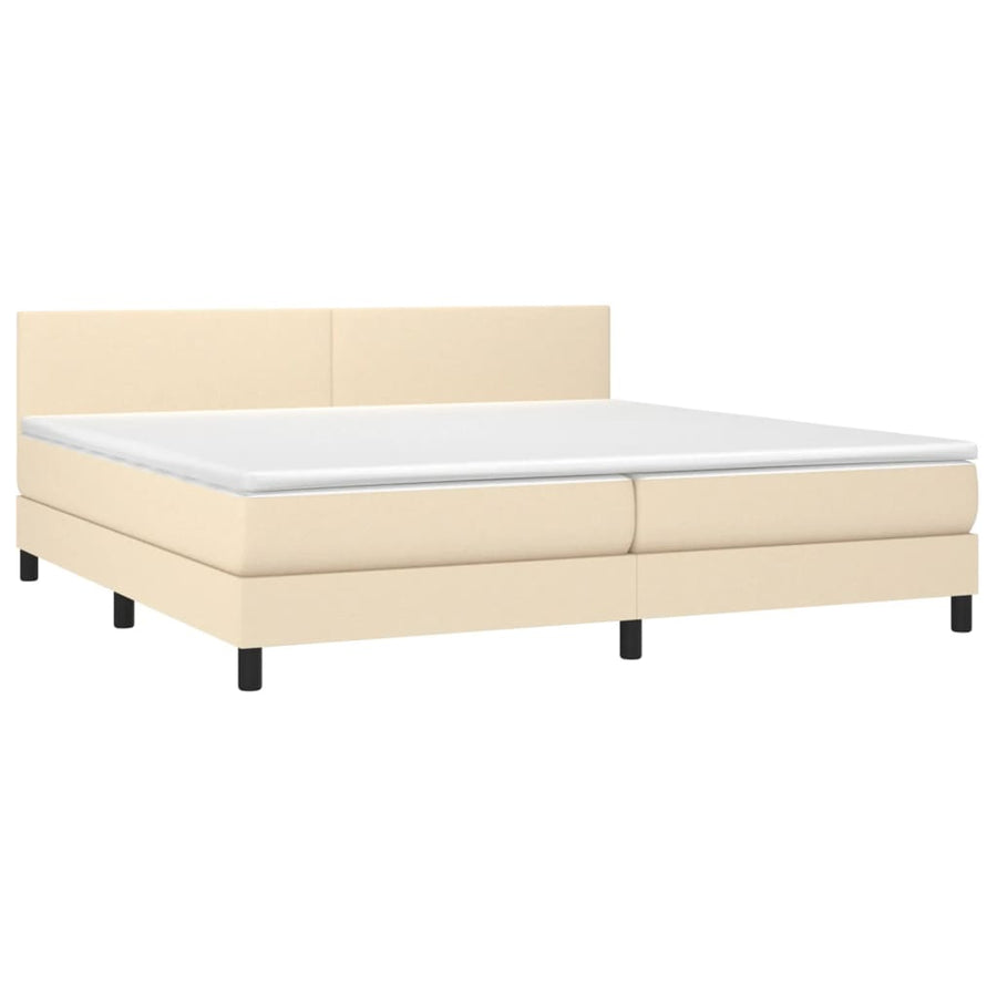 Boxspring met matras en LED stof crèmekleurig 200x200 cm 200 x 200 cm Effen ontwerp