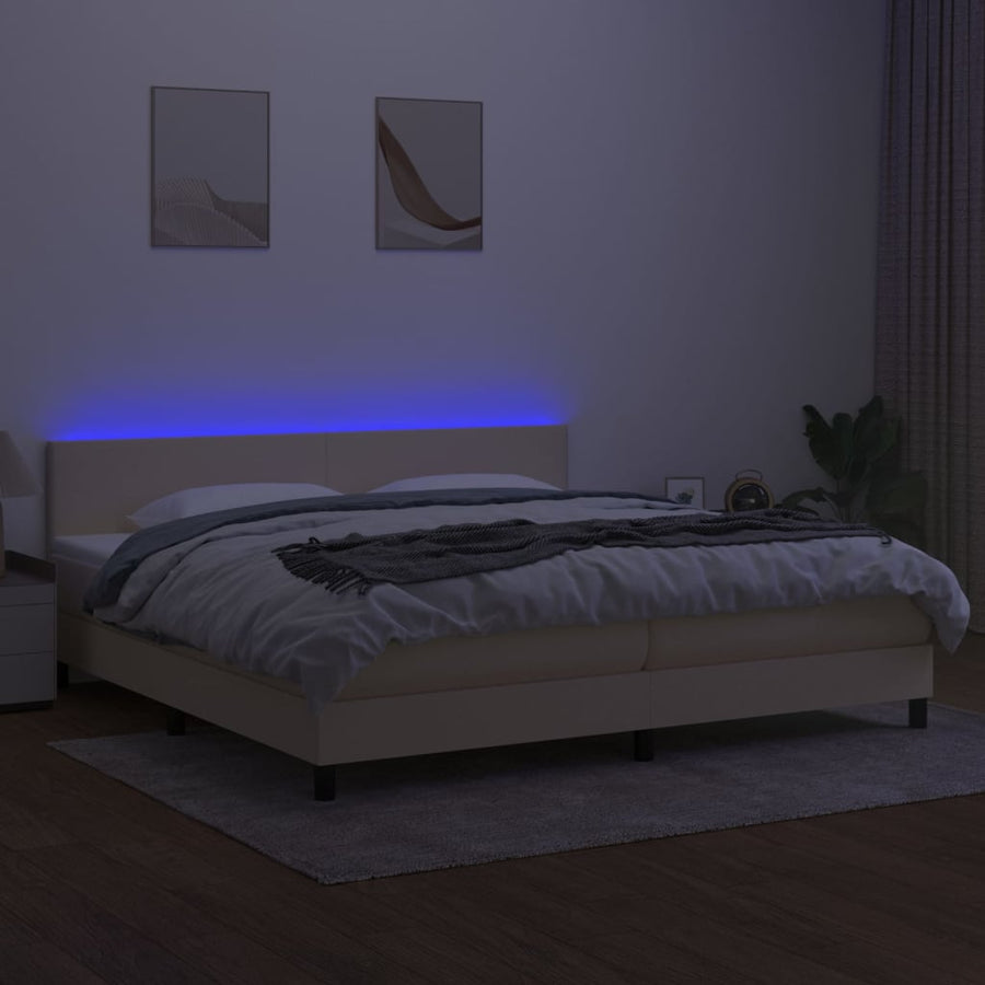 Boxspring met matras en LED stof crèmekleurig 200x200 cm 200 x 200 cm Effen ontwerp