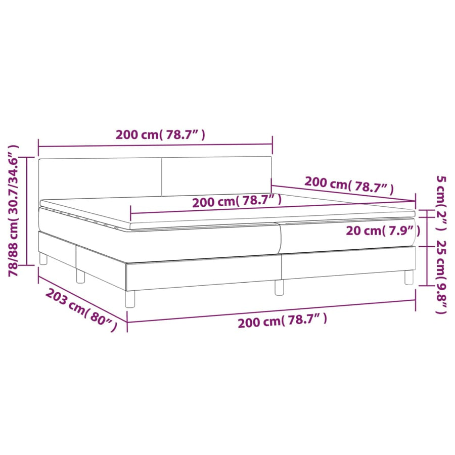 Boxspring met matras en LED stof crèmekleurig 200x200 cm 200 x 200 cm Effen ontwerp