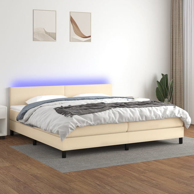 Boxspring met matras en LED stof crèmekleurig 200x200 cm 200 x 200 cm Effen ontwerp