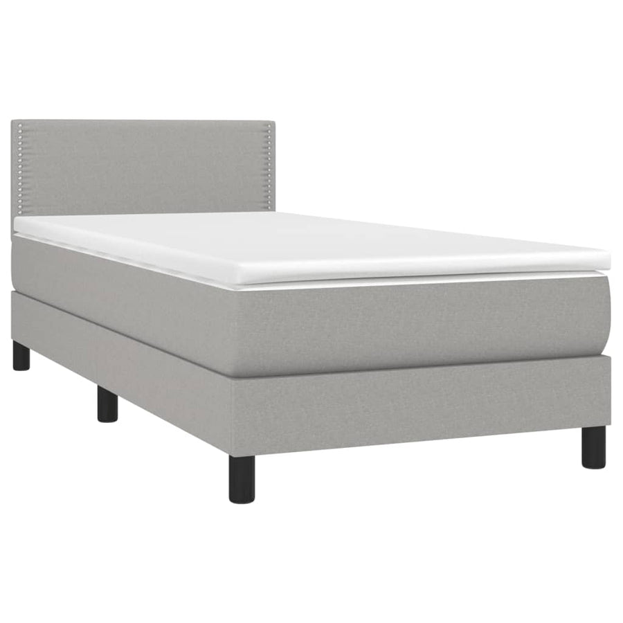 Boxspring Met Matras En Led Stof Lichtgrijs 90 x 190 cm Effen met spijkers