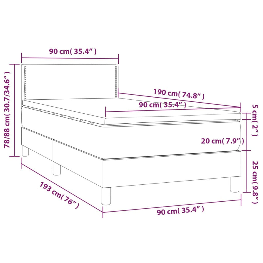 Boxspring Met Matras En Led Stof Lichtgrijs 90 x 190 cm Effen met spijkers