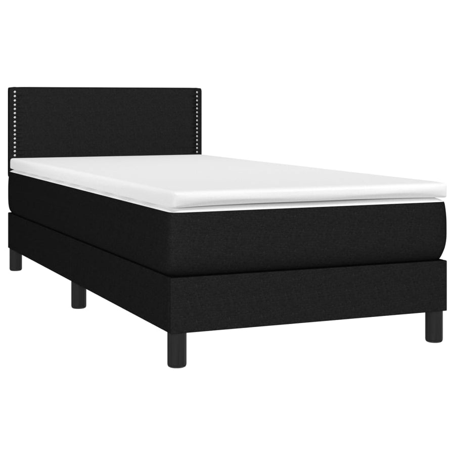 Boxspring Met Matras En Led Stof Zwart 90 x 190 cm Effen met spijkers