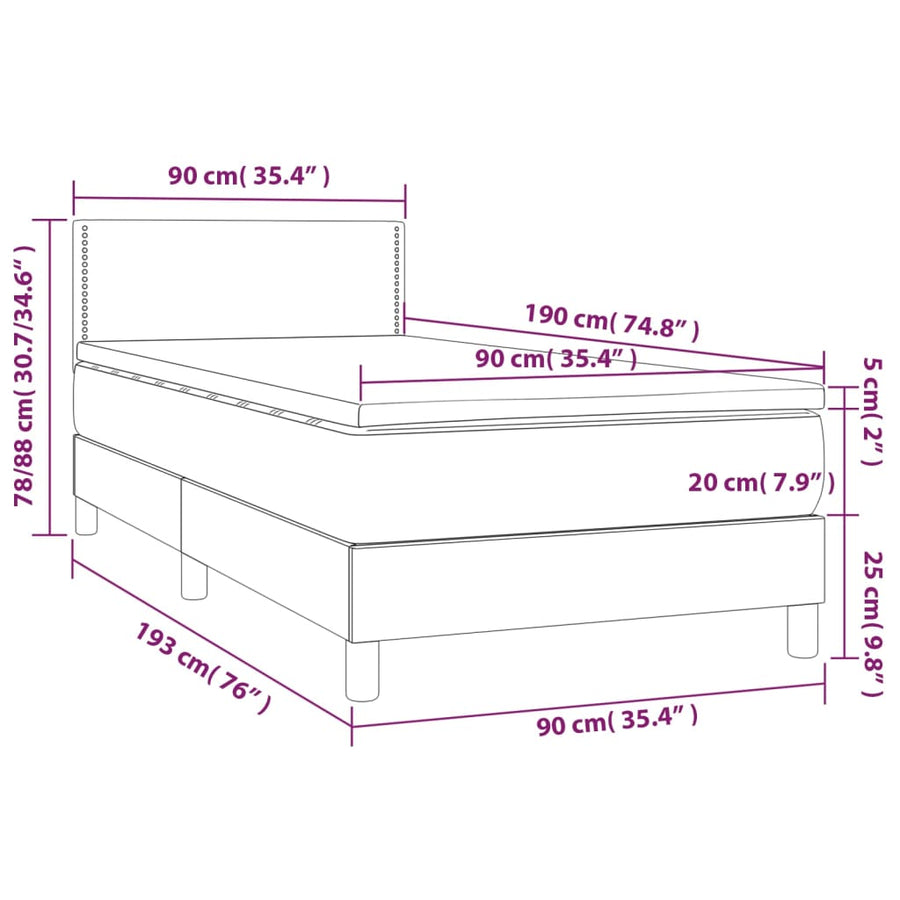 Boxspring Met Matras En Led Stof Zwart 90 x 190 cm Effen met spijkers