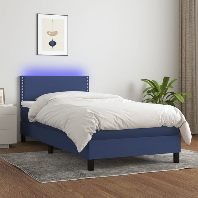 Boxspring Met Matras En Led Stof Blauw 90 x 190 cm Effen met spijkers