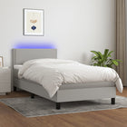 Boxspring Met Matras En Led Stof Lichtgrijs 90 x 200 cm Effen met spijkers