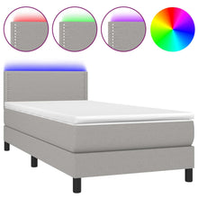 Boxspring Met Matras En Led Stof Lichtgrijs 100 x 200 cm Effen met spijkers