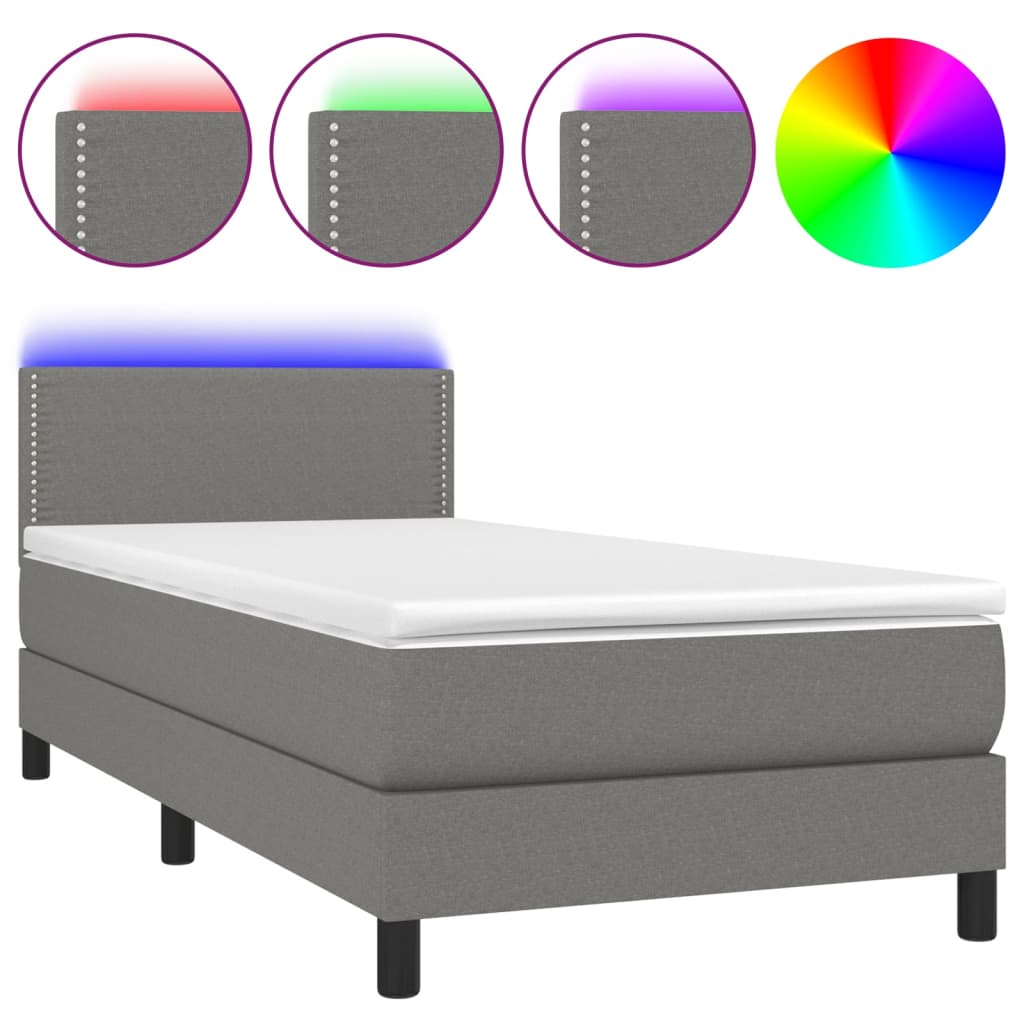 Boxspring Met Matras En Led Stof Donkergrijs 100 x 200 cm Effen met spijkers