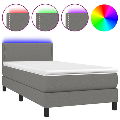 Boxspring Met Matras En Led Stof Donkergrijs 100 x 200 cm Effen met spijkers