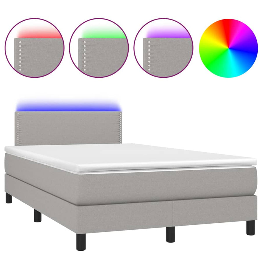 Boxspring Met Matras En Led Stof Lichtgrijs 120 x 200 cm Effen met spijkers