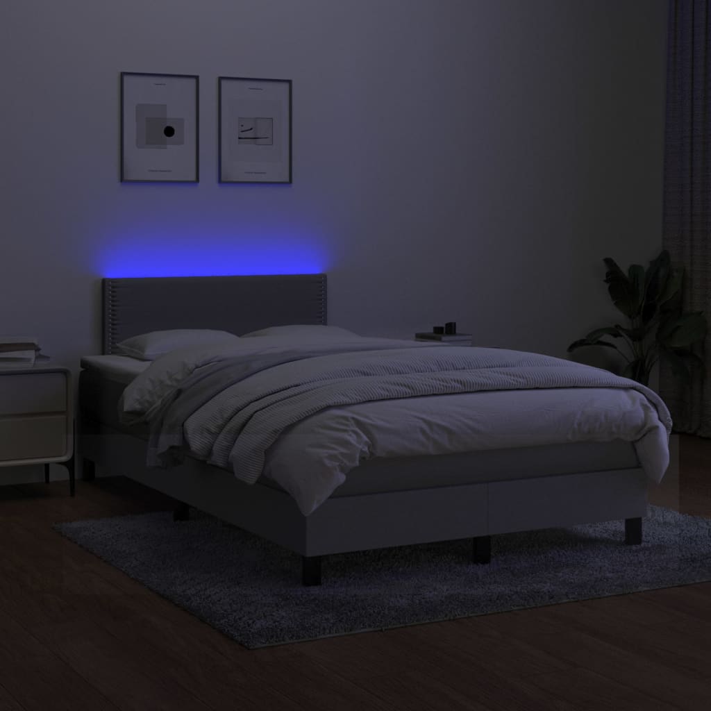 Boxspring Met Matras En Led Stof Lichtgrijs 120 x 200 cm Effen met spijkers