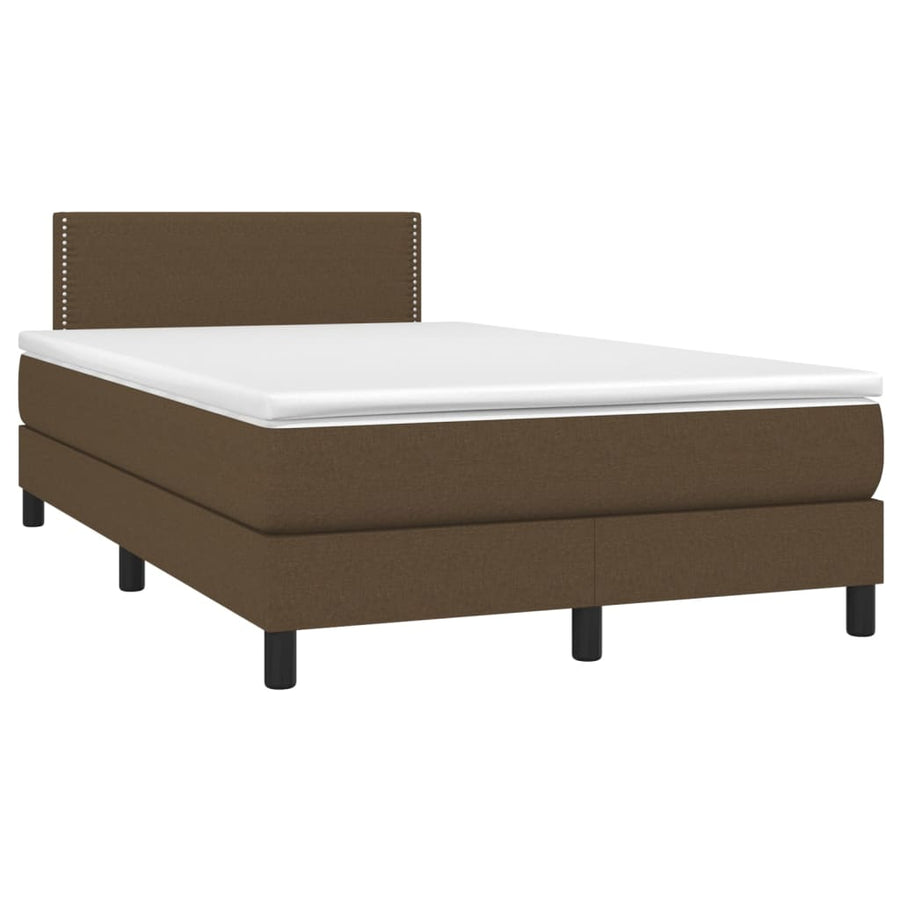 Boxspring Met Matras En Led Stof Donkerbruin 120 x 200 cm Effen met spijkers